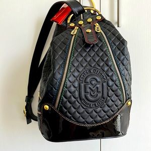 Marino Orlandi Embossed Logo Large convertible Sling Bag/backpack, black